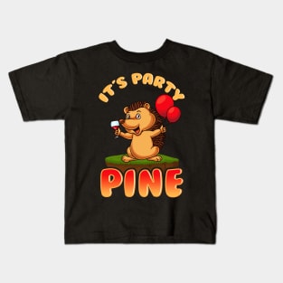 It's Party Pine Adorable Porcupine Drinking Pun Kids T-Shirt